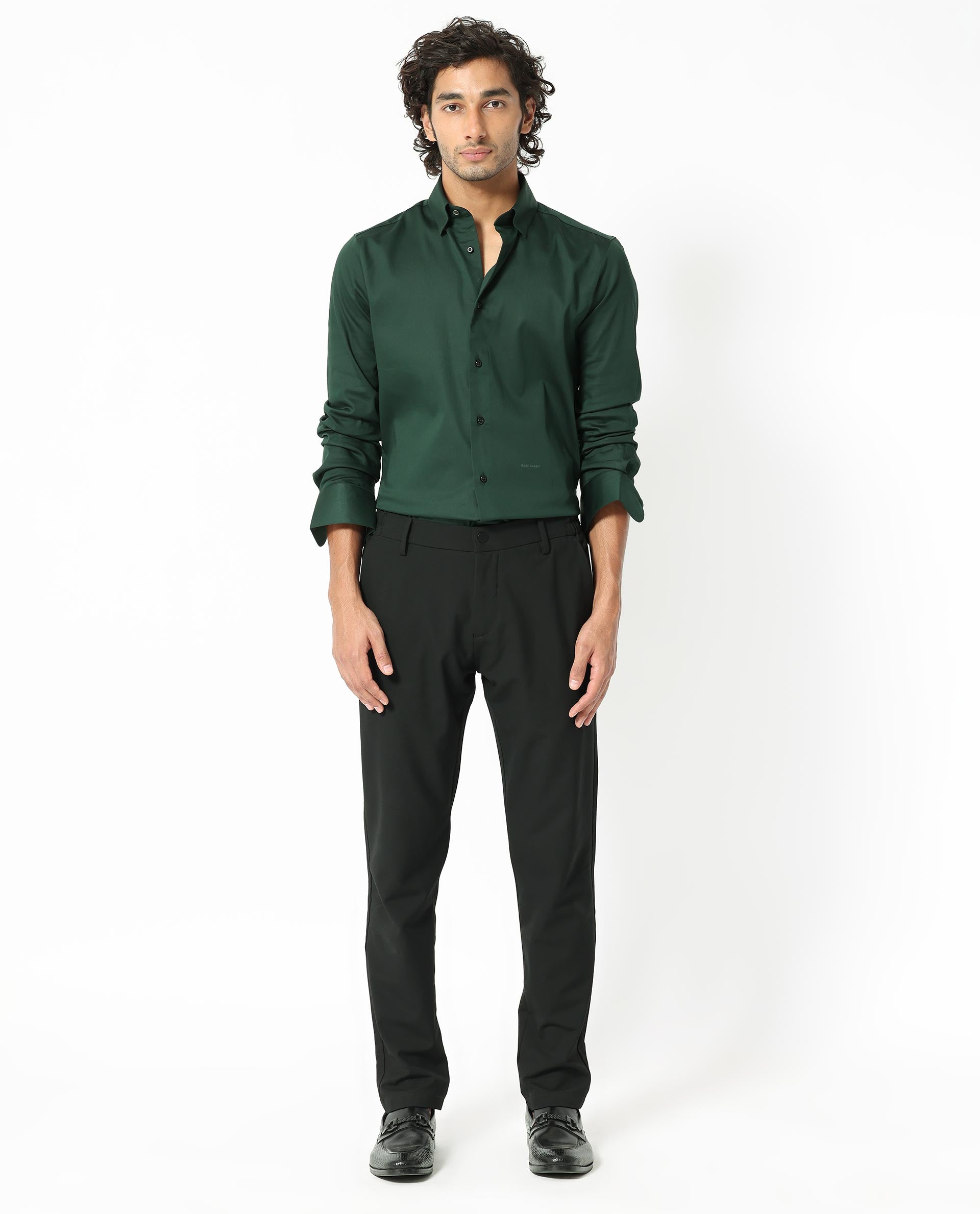 dark green shirt for men cotton- bottel green